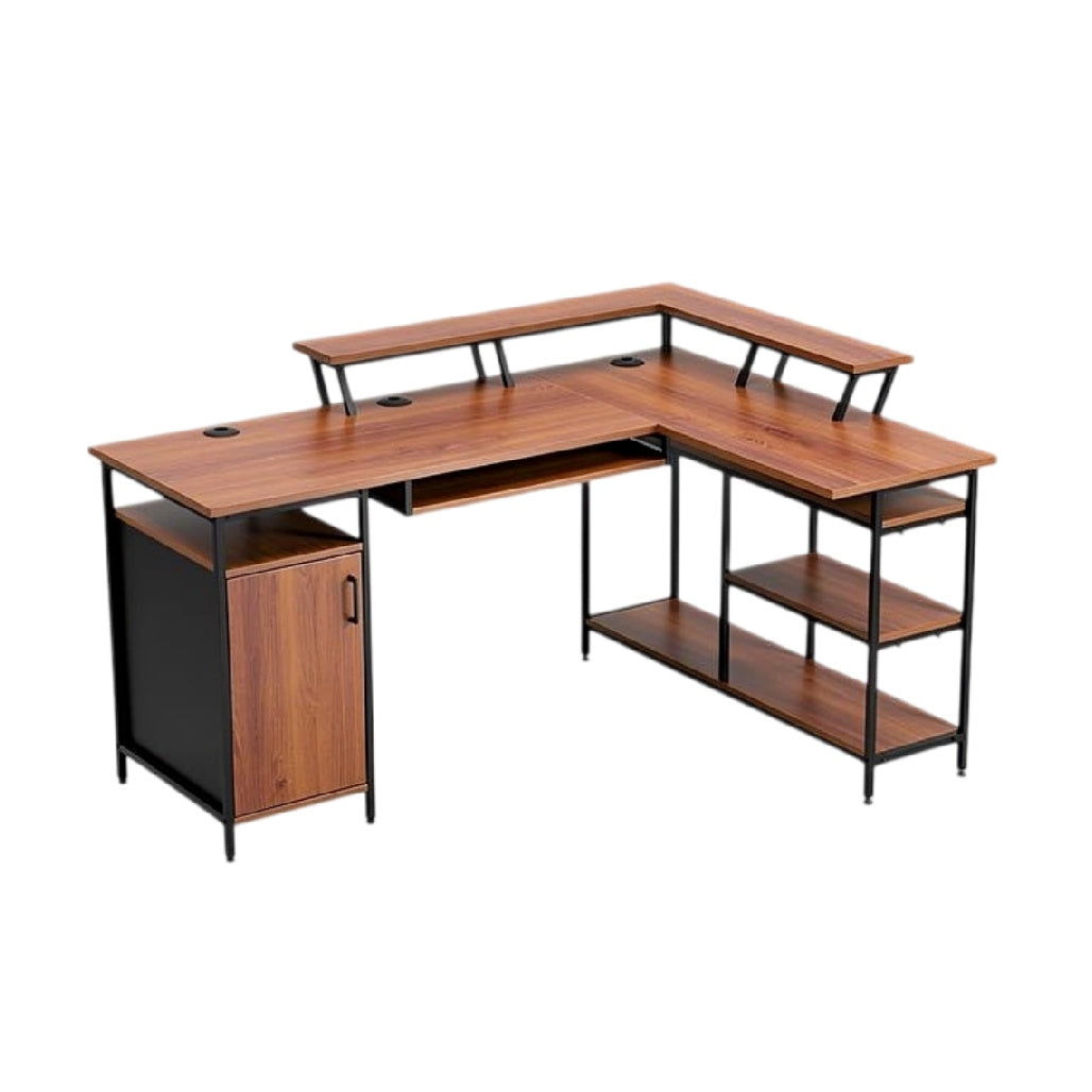 **Hoekbureau met Houten Afwerking en Metalen Onderstel**