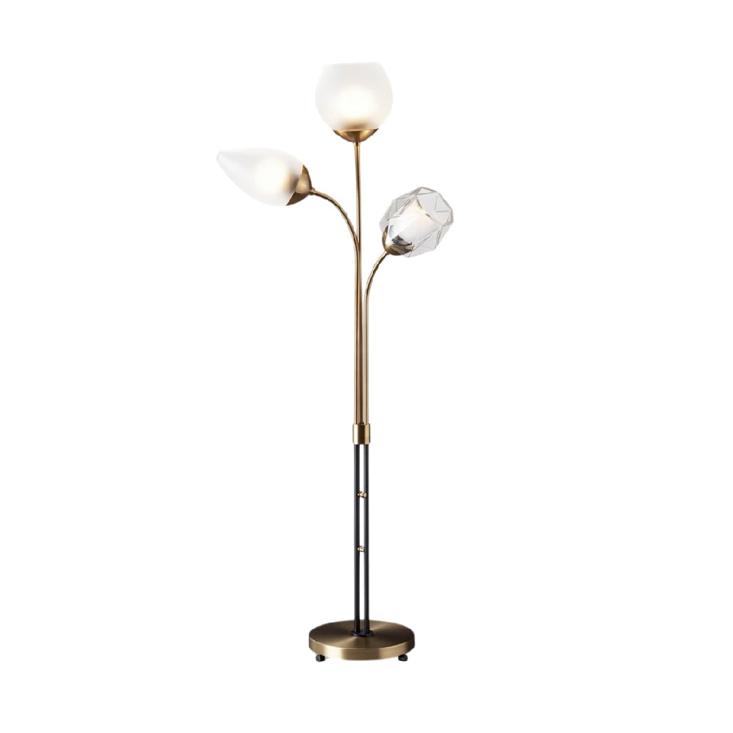 **Moderne Vloerlamp met Drie Lichtglazen en Elegante Buis**