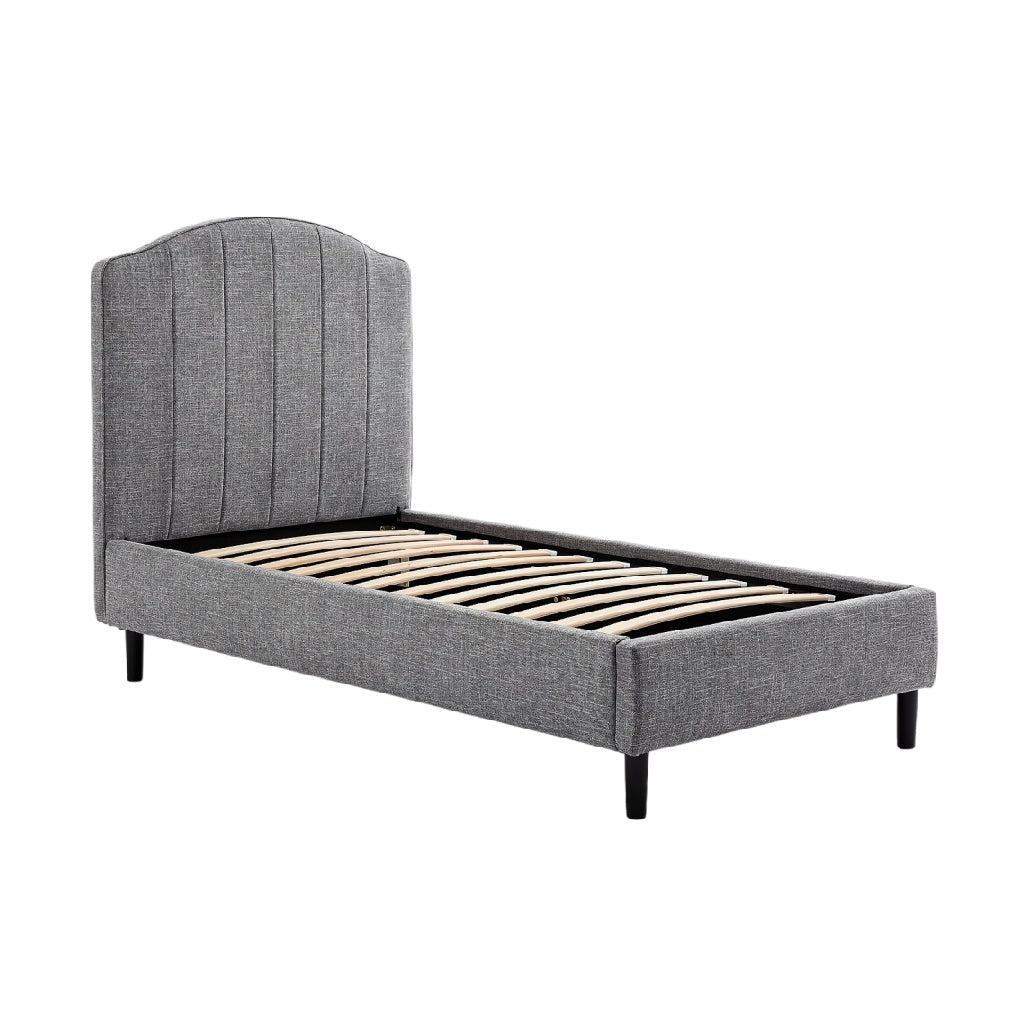 **Technische titel in het Nederlands: Moderne Eenpersoonsbed met Houten Lattenbodem en Gestepte Rugleuning**