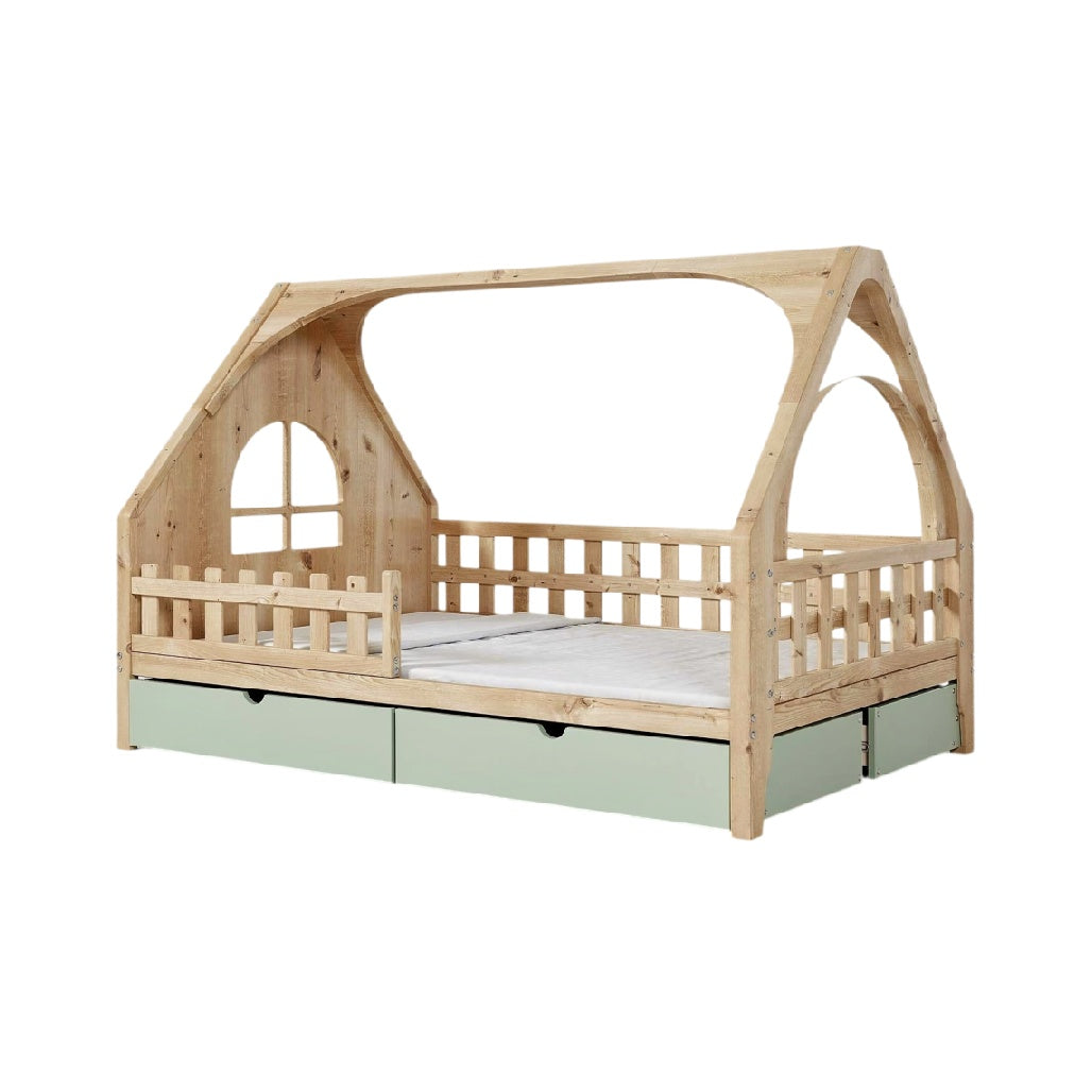 **Technische titel in het Nederlands: 'Houten Bed met Huisontwerp en Opbergladen'**